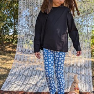 Legging Lucie mixte en jersey de coton bleu à fleurs blanches