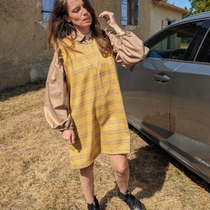 !! NEW !! WOMEN AUTOMNE-HIVER : La robe chasuble London, écossais beige&jaune