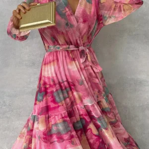 Robe Portefeuille Femme à Motif Floral | Manches Longues | Maxi