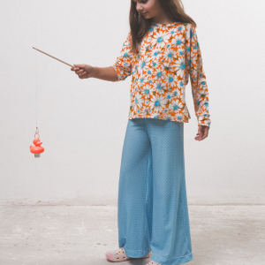 Pantalon Milan évasé mixte en velours bleu à poids blancs