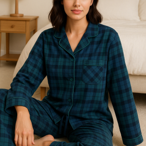 Pyjama écossais FEMME – vert / bleu