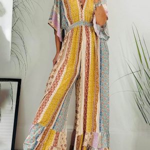 Combinaison Charlotte Femme Patchwork Bohème à Pantalon Large