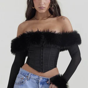 Corset Plumes | Similicuir Structuré | Soirées Glamour