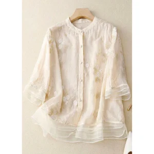 Blouse Femme Manches 3/4 Boutonnée | Coupe Décontractée, Style Romantique Chic