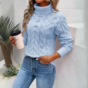 Pull Maille Torsadée Col Roulé Doux Chaleureux & Élégant
