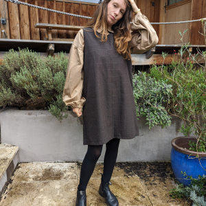 !! NEW !! WOMEN AUTOMNE-HIVER : La robe chasuble London, marron à carreaux