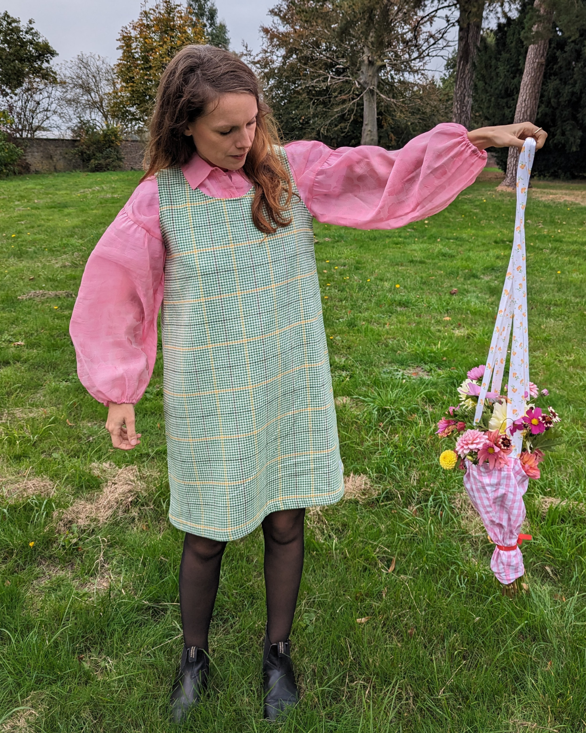 !! NEW !! WOMEN AUTOMNE-HIVER : La robe chasuble London prince-de-galles vert et jaune