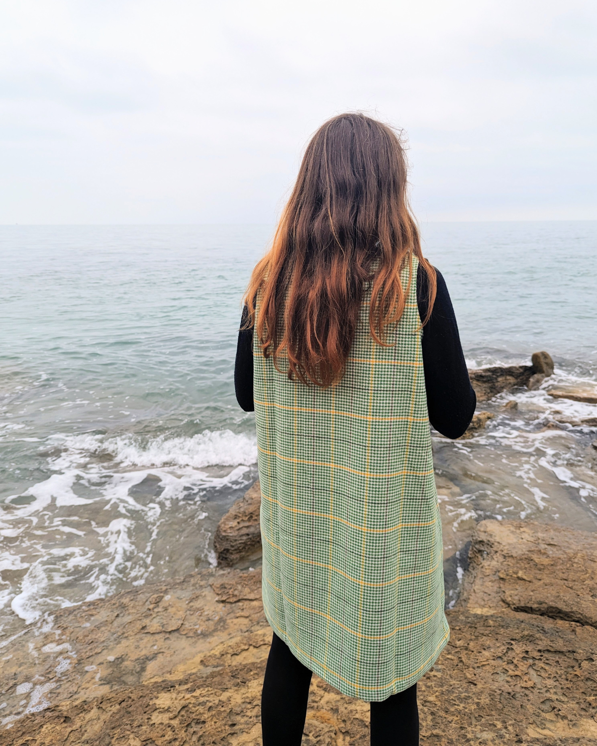 !! NEW !! WOMEN AUTOMNE-HIVER : La robe chasuble London prince-de-galles vert et jaune – Image 6