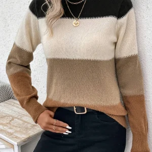 Pull Rayures Dégradées Doux Élégant Automne