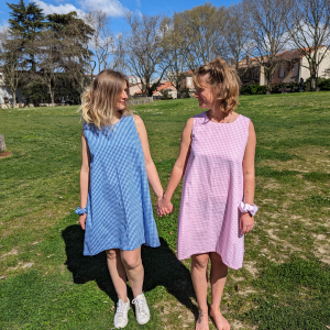 !! NEW !! Women : La robe à fleurs Brigitte 100% coton vichy bleu ou vichy rose