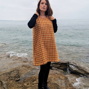 !! NEW !! WOMEN AUTOMNE-HIVER : La robe chasuble London en tissu texturé pied de poule orangé