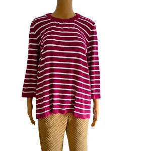 Pull 3/4 à rayures rouge et banches pour femme