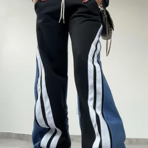 Pantalon Sport Chic | Coupe Large | Empiècements Contrastés | Idéal pour détente et streetwear
