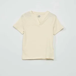 Tee-shirt en maille moulinée large col V Crème
