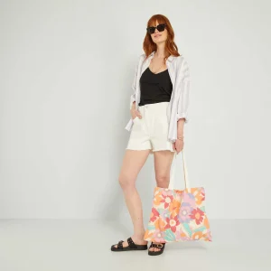 Short en jean destroy à taille haute Blanc