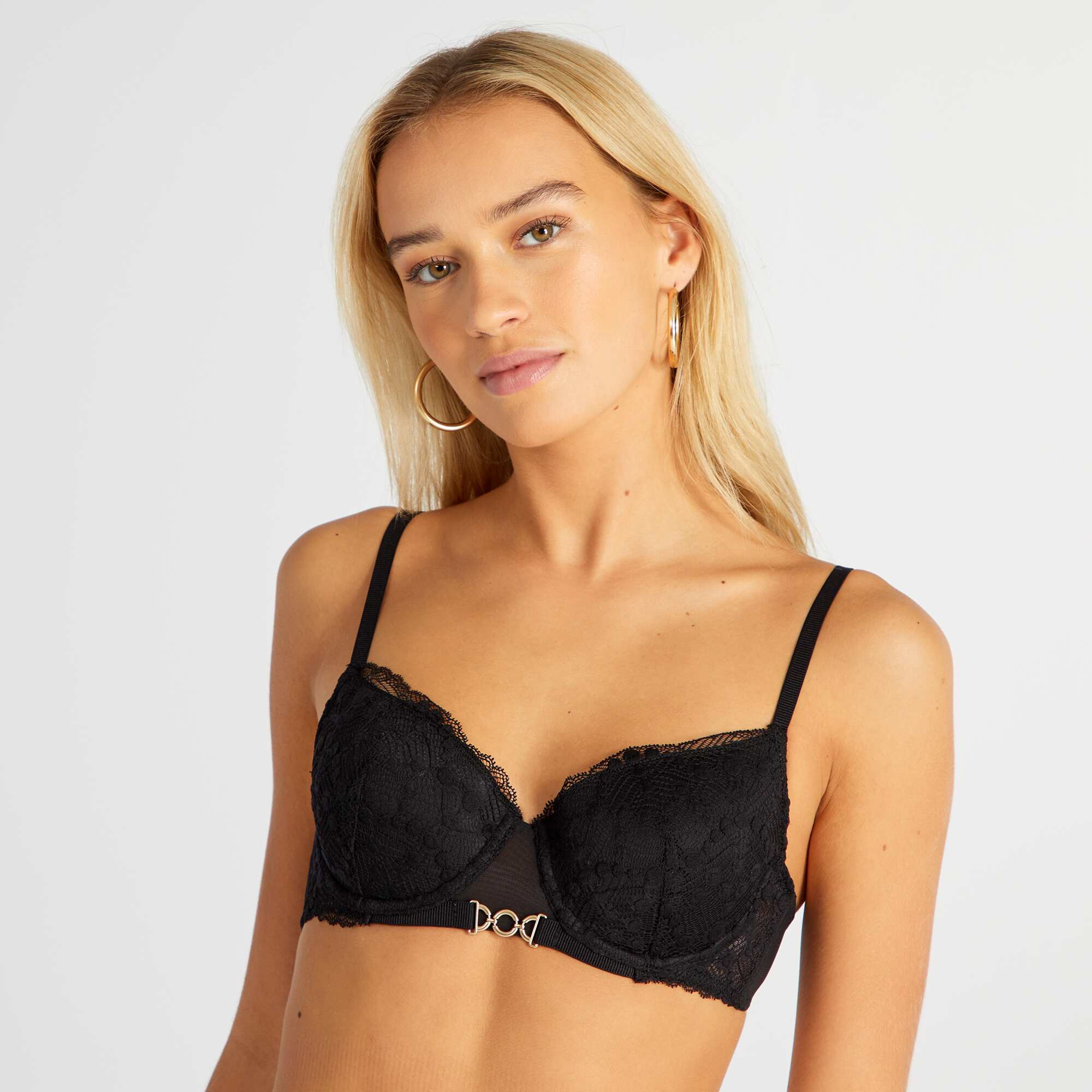 Soutien-gorge dentelle corbeille plongeant noir – Image 2