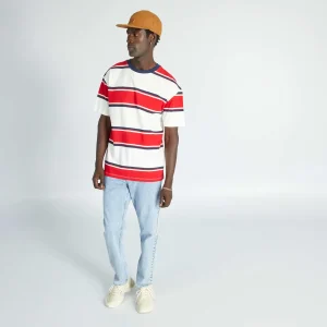 T-shirt en coton piqué rayé Blanc/rouge