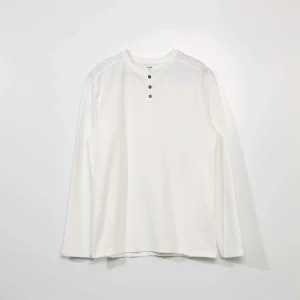 T-shirt uni à col tunisien blanc