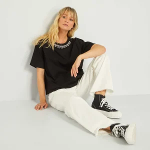 T-shirt en jersey avec bijoux fantaisie noir