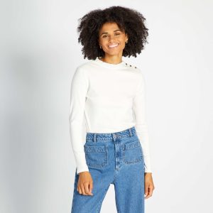 T-shirt à manches longues en maille côtelée Blanc