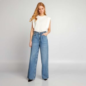 Pantalon en denim wide leg Bleu