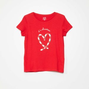 T-shirt en jersey avec imprimé 'Noël' Rouge
