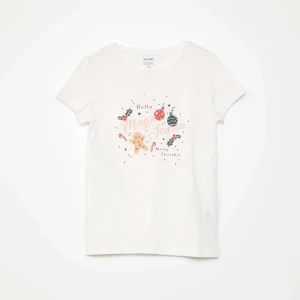 T-shirt en jersey avec imprimé 'Noël' Blanc