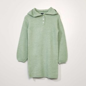 Robe pull en maille avec capuche Vert