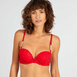 Soutien-gorge push-up détails bijoux Rouge