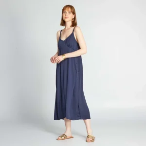 Robe longue satinée Bleu