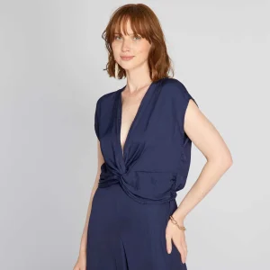 Blouse fluide à manches courtes Marine