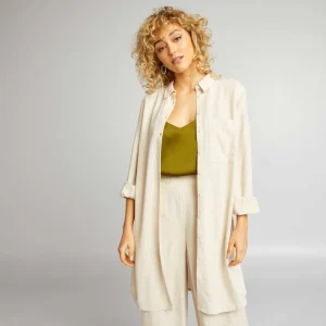 Chemisier extra longue en lin Beige