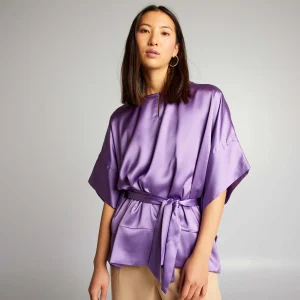 Blouse sans manches unie et satinée Violet