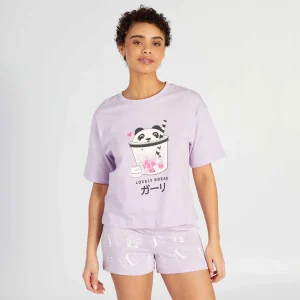 Ensemble pyjama court imprimé t-shirt + short - 2 pièces Violet