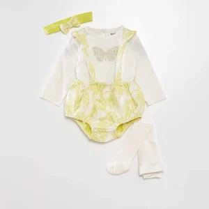 Ensemble 4 pièces - Tee-shirt + bloomer + collants + bandeau Beige/jaune