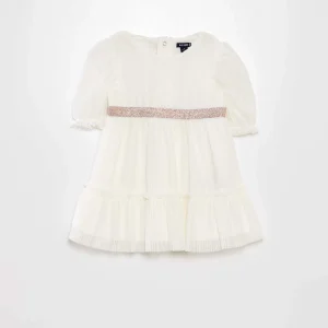 Robe ballon en tulle plissée blanc