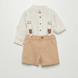 Ensemble chemise et pantalon à bretelles - 2 pièces Beige