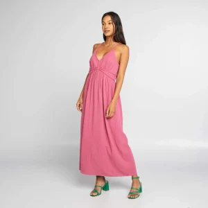 Robe longue en gaze de coton rose