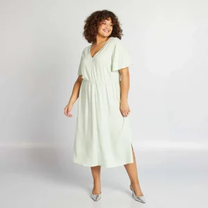 Robe midi en lin mélangé Vert