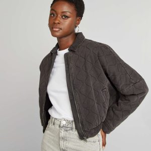 Blouson matelassage fantaisie en denim NOIR