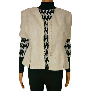 Blazer vintage blanc cassé avec motif blanc pour femme