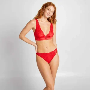 Culotte en dentelle et en mesh brodé ROUGE