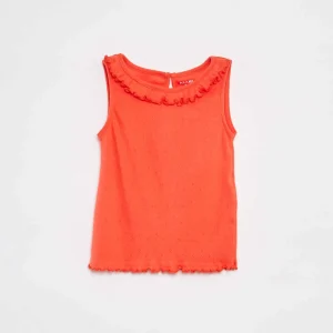 Débardeur uni volanté en pointelle ROUGE