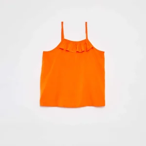 Top à fines bretelles avec col volanté ORANGE