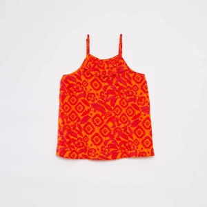 Top à fines bretelles avec col volanté BLANC