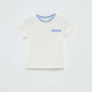 Polo à manches courtes col contrastant BLANC