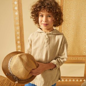 Chemise à capuche en lin mélangé BEIGE