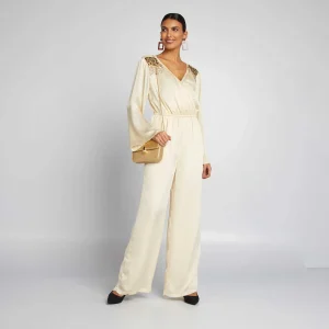 Combinaison pantalon fluide avec sequins BEIGE