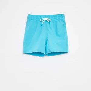 Bermuda de bain uni avec cordons de serrage BLEU