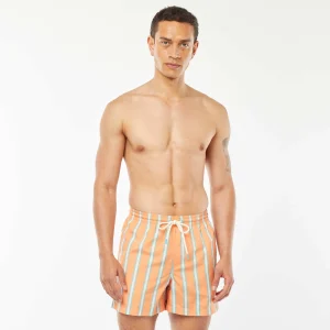 Short de bain rétro à larges rayures ORANGE